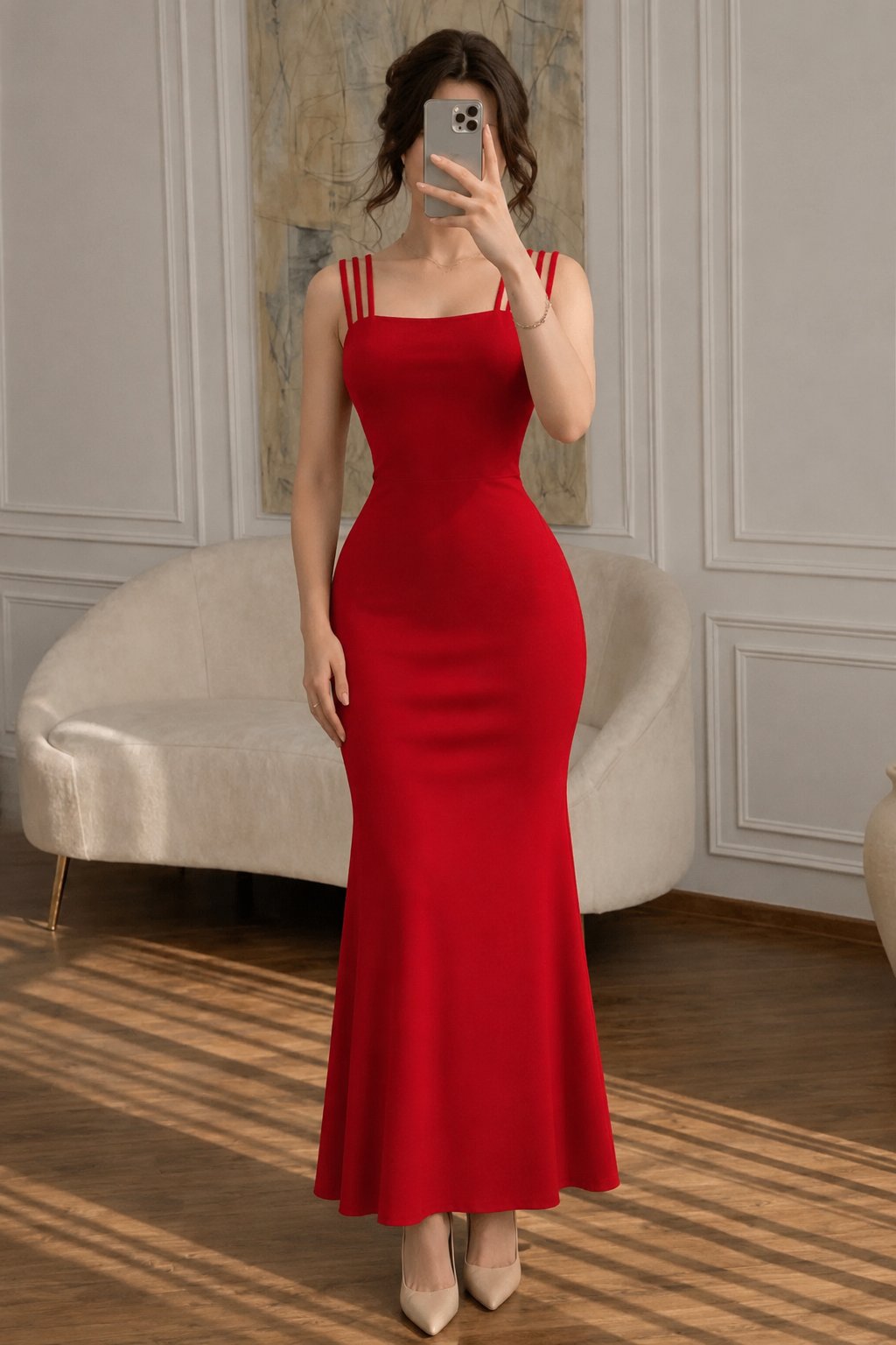 فستان سهرة احمر ناعم