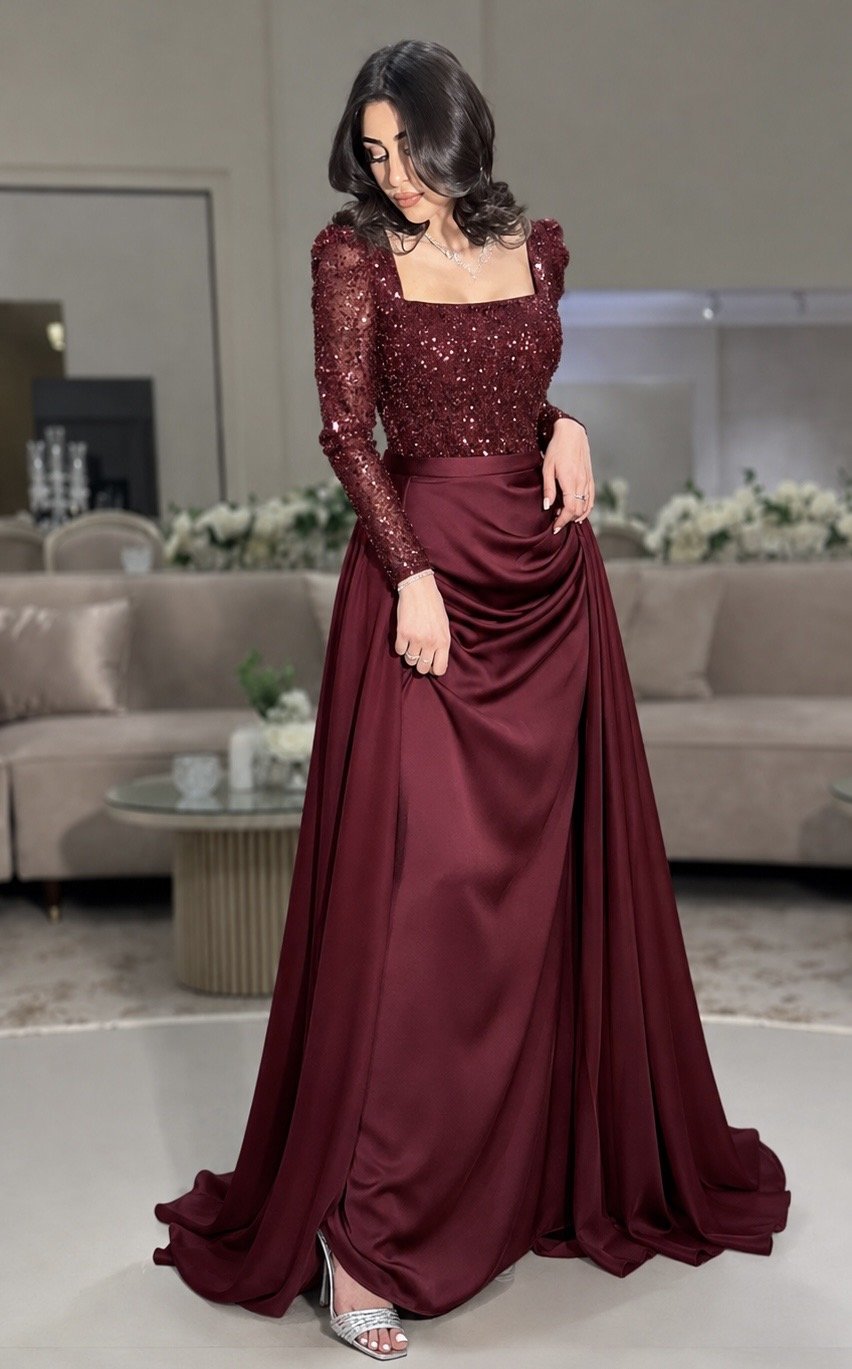 فستان سهرة ماروني ترندي