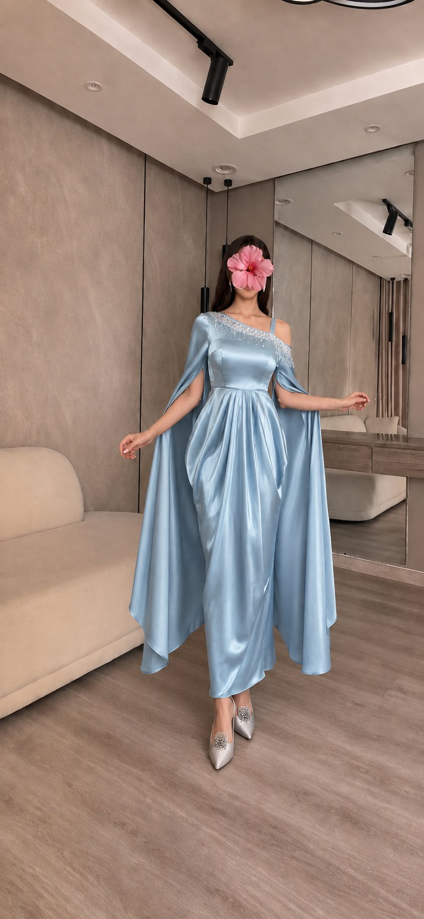 فستان سهرة سمائي بتصميم أنيق — 2