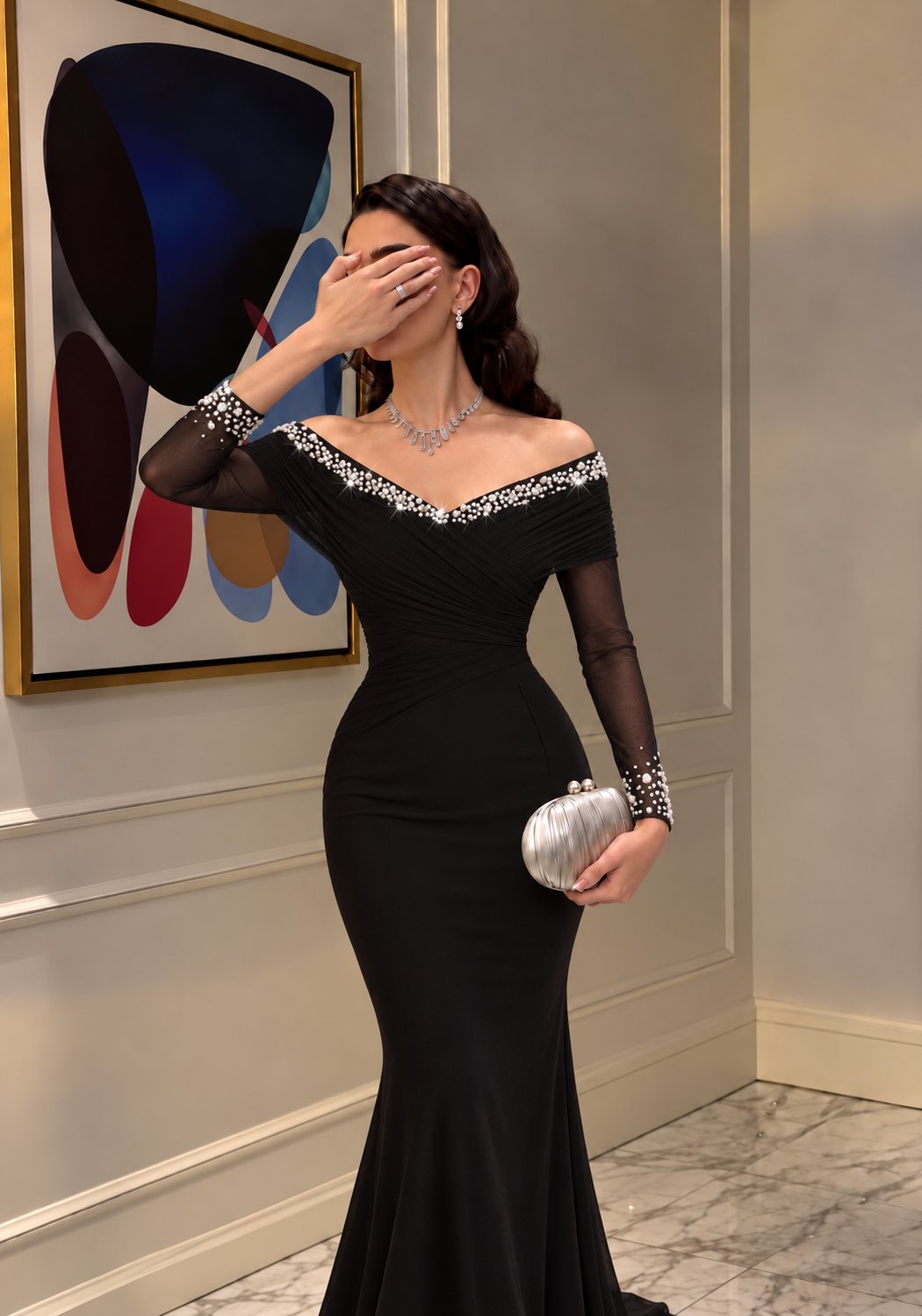 فستان سهرة بتصميم لؤلؤي لامع — 6