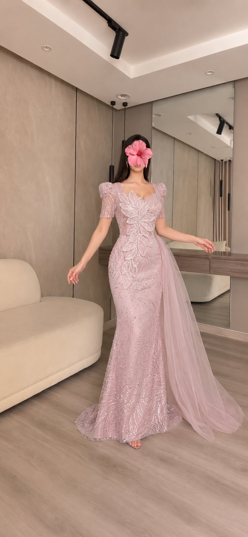 فستان سهرة وردي بتصميم يدوي ناعم — 3